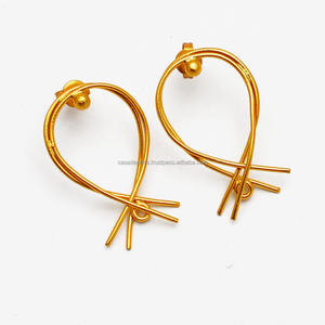 Handmade Vintage Designer <b>Solid</b> 925 Sterling <b>Silver</b> Gold Plated <b>Earrings</b> Jewelry Wholesale Manufacturers & Suppliers BY CDP. - Product Image 1