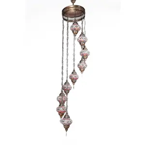 Traditional Turkish Mosaic Glass Chandelier with 9 Pieces No 2 Shades