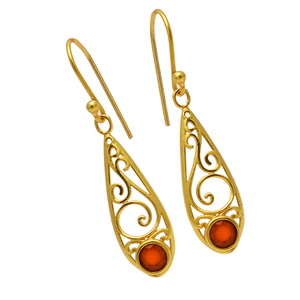 Filigree Style Designer Garnet Round Shape Gemstone 925Sterling <b>Silver</b> Gold Plated <b>Dangle</b> <b>Earrings</b> Fashionable <b>Earring</b> For Women - Product Image 2