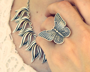 Bague en argent sterling pour femmes, bagues unisexe boho rétro, taille ajustable à la mode, oiseau porte-bonheur, talisman - Product Image 1