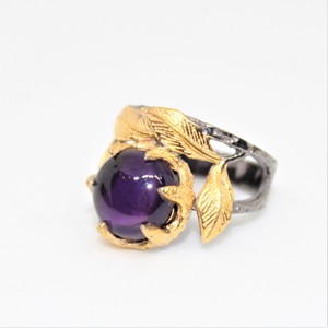 Anillo de plata esterlina 925 chapado en oro con cabujón redondo de amatista frondosa de última colección para bodas y fiestas - Product Image 2