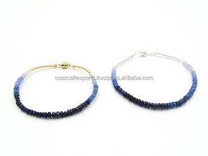 Ombre <b>Blue</b> <b>Sapphire</b> Sterling Silver Beaded Faceted Gemstone <b>Bracelet</b> for Wedding Anniversary Gift - Product Image 3