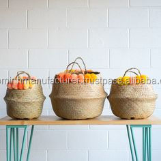 Cesta de vientre Natural de algas marinas con pompones de color rosa claro - Product Image 2