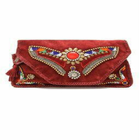 Pochette ethnique indienne vintage classique pour femme, broderie à la main, fermeture éclair, logo personnalisé, perles lettres bohèmes, véritable couverture