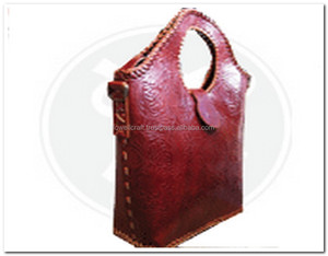 Indian Handicrafts Genuine Leather Bohemian Geometric Pattern Zipper Closure Women's Composite <b>Handbag</b> - Product Image 2