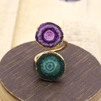 Superbes bagues ajustables en quartz solaire naturel violet-vert, style bypass, plaquées or, faites à la main, pour anniversaire