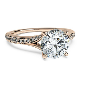 Bague de fiançailles élégante pour femme en or rose 14 carats avec diamant rond brillant taille princesse serti à griffes - Bague de mariage - Product Image 1