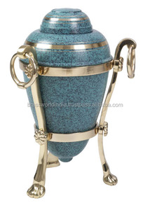 Gold Adult Cremation <b>Urn</b> with Metal Stand in <b>Large</b> Size by Brassworld India Funeral Supplies - Product Image 2