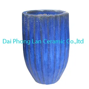 高大的蓝色陶瓷户外釉面花盆/户外陶器花盆