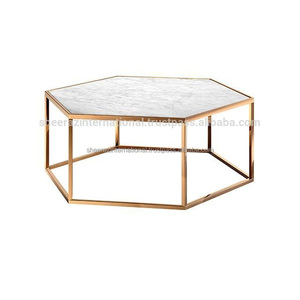 Muebles de diseño moderno para sala de estar, mesa auxiliar hexagonal, mesa de centro superior de mármol con Base de Metal para decoración de muebles para el hogar - Product Image 1