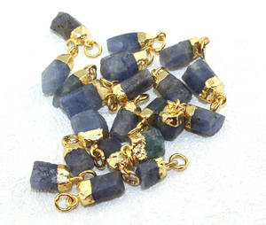 Pendentif à breloque en saphir bleu, connecteur de pierres précieuses, en or galvanisé, 16 à 22mm 24k, bijoux brut, vente en gros - Product Image 3