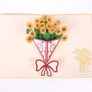 Floral Card for Mother's Day Intricated Laser Cut Sunflower Pop Up Birthday Card handicraft