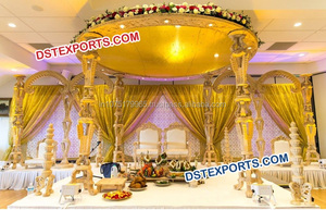 Mandap en bois sculpté à la main élégant pour mariage, ensemble de mandap en bois sculpté à la main traditionnel, mandap en bois sculpté pour mariage en Australie - Product Image 3