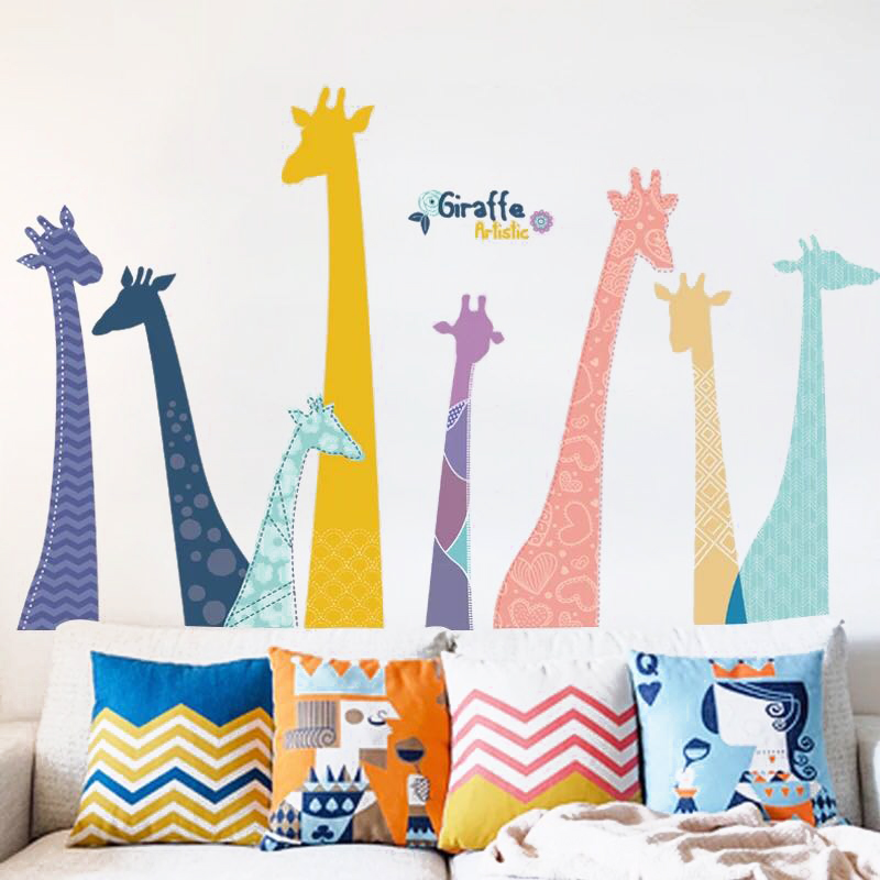 Пользовательский съемный мультяшный Жираф клейкая ПВХ Виниловая пластиковая наклейка на стену для украшения