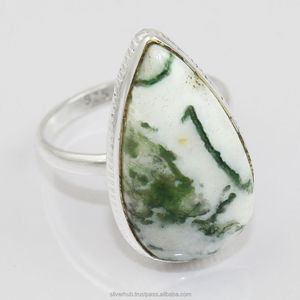 แหวนเพชรมอส925อาเกตตัดเป็นวงแหวนอัญมณีเงินสเตอร์ลิงเครื่องประดับทำด้วยมือขายส่งแหวนเงินอินเดีย - Product Image 1