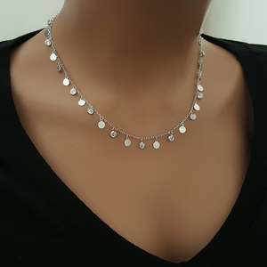 925K <b>Sterling</b> <b>Silver</b> Disc Minimalist <b>Choker</b> Drop <b>Necklace</b> - Product Image 2