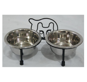 Juego de cuencos para perros de acero inoxidable clásico con diseño de soporte, venta al por mayor barata para Hotel, restaurante, hogar, cuencos de Metal - Product Image 1
