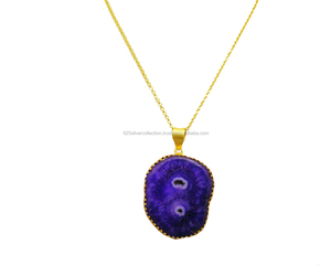 Pedante de cristal Natural Druzy Solar hecho a mano para niñas, joyería de moda chapada en oro con producto a granel, regalo de aniversario - Product Image 1