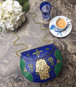 Bolso de mano personalizado de Estilo Vintage para mujer, bolsa de mano de noche con piedras de mosaico multicolor, venta al por mayor - Product Image 5