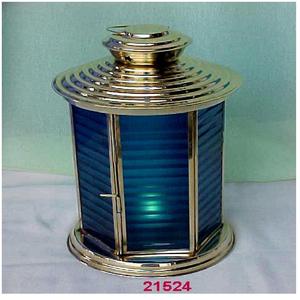 Blue Glass <b>Brass</b> Metal <b>Lantern</b> Decorative for Indoor & Outdoor - Product Image 1
