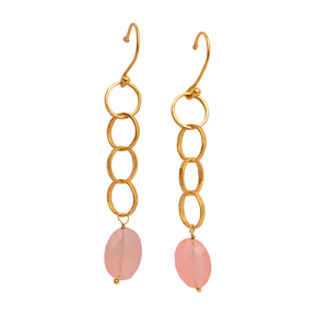 Rectangle Briolette Rose Calcédoine Rose Gemstone 925 Sterling Silver Hook Dangle Boucles d'oreilles Bijoux Plaqué Or Fantaisie Boucle D'oreille. - Product Image 2