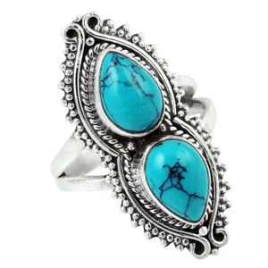 Bague fantastique en forme de poire Turquoise verte en argent Sterling 925, fabricant de bijoux indiens, bijoux en argent - Product Image 1