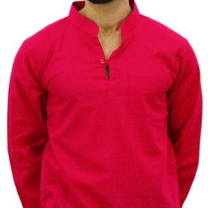 Áo Sơ Mi Kurta Kiểu Ấn Độ Cho Nam, Vải Cotton Dài Tay Có Khuy Bằng Gỗ Một Túi Phía Trước _ 70 - Product Image 1