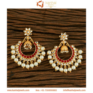 ชุบทองอินเทรนด์บอลลีวูด Chand ต่างหูแฟชั่นเครื่องประดับขายส่ง8725 Maroon สำหรับสุภาพสตรี - Product Image 2