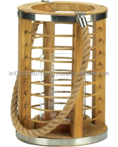 Wooden Hurricane <b>Lantern</b> With Silver Metal Handle - Product Image 5