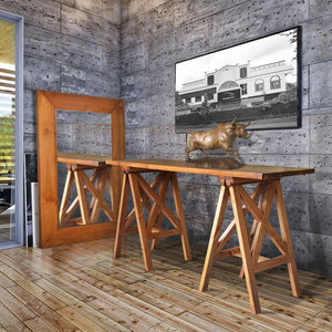 Table console moderne pour salon en teck, couleur naturelle, bois massif, 150x48x85cm de haut - Product Image 1