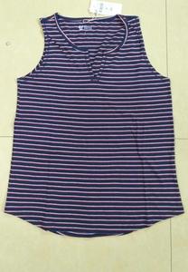 High Quality Branded Women's <b>Short</b> <b>Sleeveless</b> V-neck Striped Casual Cotton Tank <b>Tops</b> Eco-Friendly Breathable Bangladeshi Stock - Product Image 3