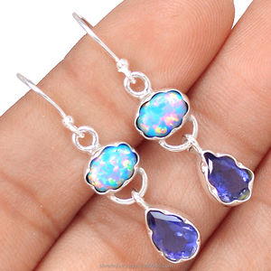 ต่างหูโอปอลสีฟ้าลูกแพร์และรูปไข่ทำด้วยมือตามสั่ง925เครื่องประดับเงินสเตอร์ลิงต่างหูแบบหยดน้ำสำหรับเครื่องประดับผู้หญิง - Product Image 1