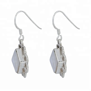 Carré Nacre de Pierre Précieuse Boucle D'oreille En Argent Sterling Dangle Boucles D'oreilles À La Main En Gros Bijoux Princesse carré Coupe Boucle D'oreille - Product Image 2