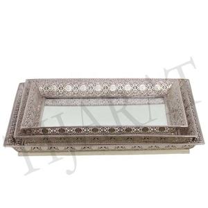 Bandeja de exhibición de servicio de espejo de hierro de metal para restaurantes de hotel en casa, mesa decorativa de forma rectangular con logotipo personalizado - Product Image 3