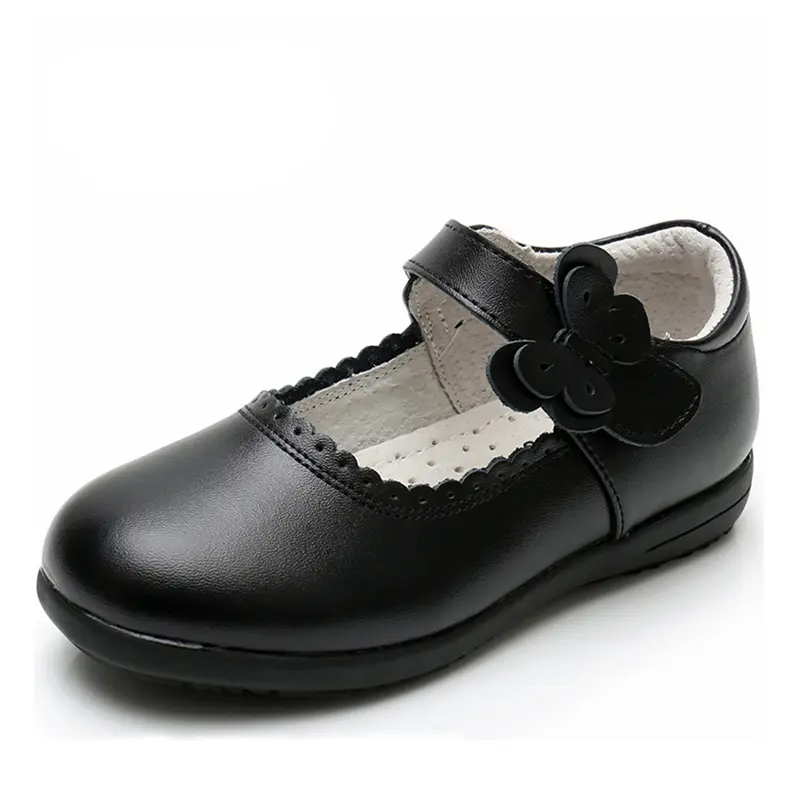 XS8805 black color buckle straps girls leather dress shoes