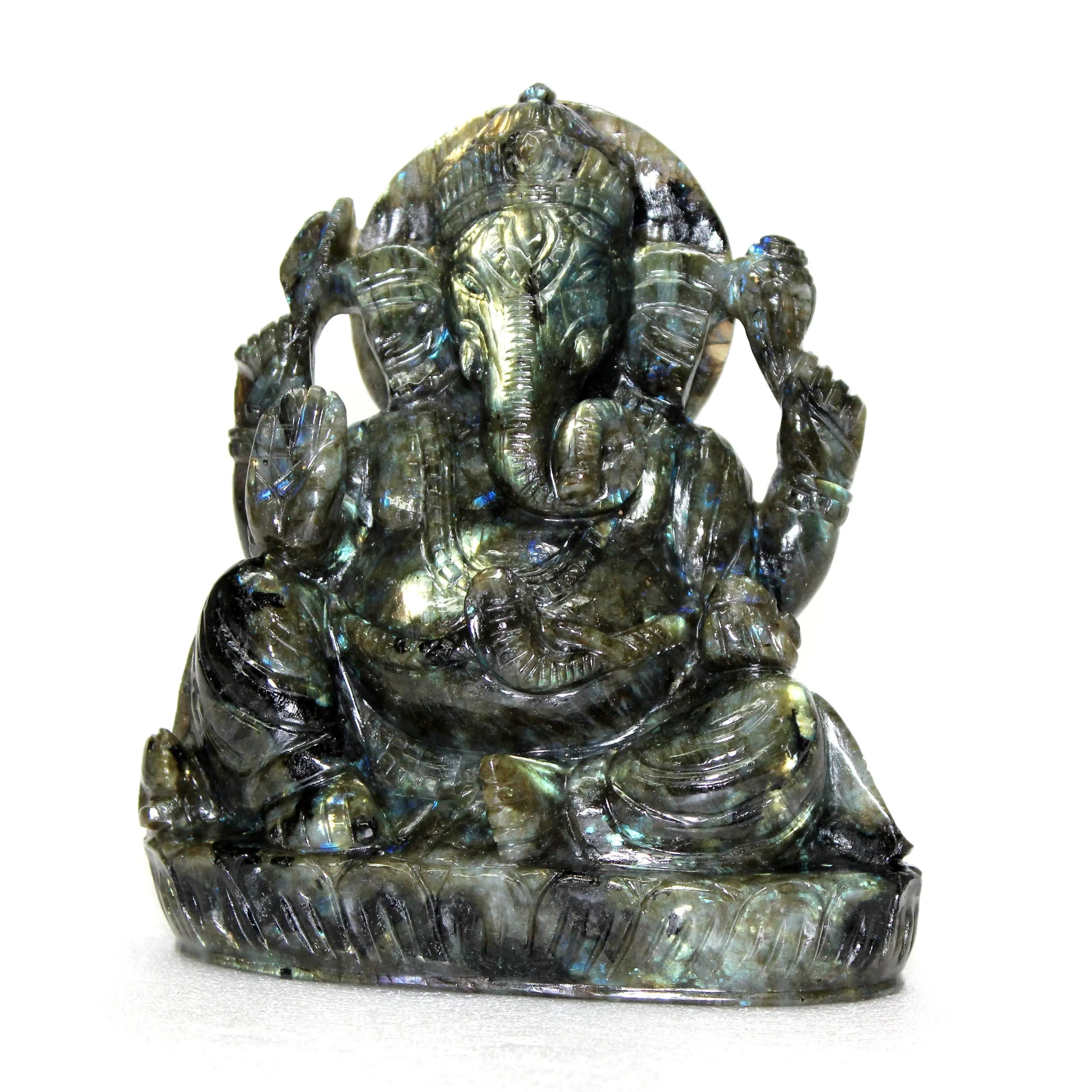 Handcrafted Labradorite Ganesha Carving Natural Gemstone Sculpture Statue Crystal Healing Stone Carved Technique