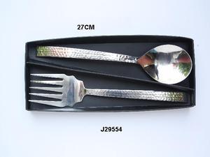 Ensemble de saladiers martelés et polis miroir, fabriqué en acier, style cuillère, couverts, cuillère à salade et fourchette à salade, vente chaude - Product Image 5