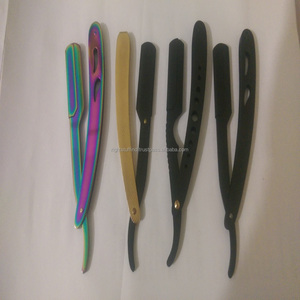 Maquinilla de afeitar recta de barbero, plegable, personalizada, de acero inoxidable, negra - Product Image 1