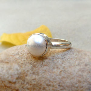 Perla, anillo de piedras preciosas, Plata de Ley 925, Plata de Ley chapada en oro apilable joyería de plata hecha a mano - Product Image 2