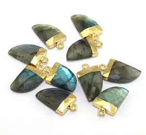 Diy Jewelry Finding Components Natural Labradorite Charms Connector Gold Plated Tiger Nail Single Bail Connector Finding Jewelry