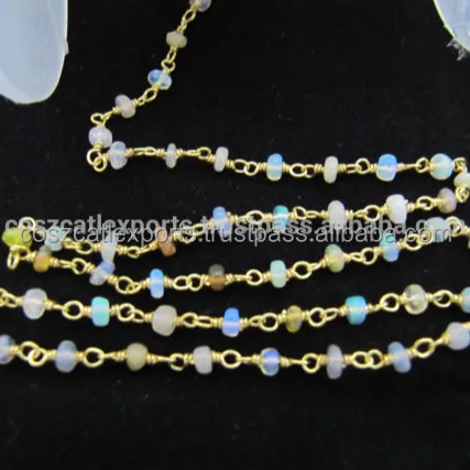 Ethiopian Opal 2.5 to 3mm Smooth Beaded Rosary chain 92.5 Silver