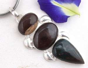 92.5 argent Sterling mélange forme paysage naturel et café jaspe et pierre de sang pendentif pierre précieuse lisse en gros - Product Image 1