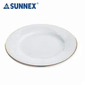 SUNNEX 2022 Hot Sale Economy White Porcelain Cup 10 inch White Porcelain Plate With Hand Painted Gold Rim