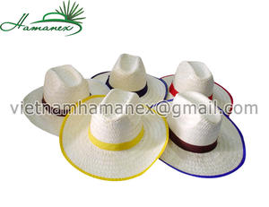 Chapeau de cowboy en feuille de palmier naturel tricoté à la main à la mode avec ruban en tissu - Product Image 2