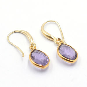 14K & 18K Gold Plated Amethyst Quartz Earring with Ear <b>Wire</b> Marquise Shape <b>Silver</b> Bezel - Product Image 2