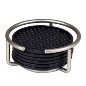 With Steel Frame Round Shape Tea Black <b>Coasters</b> <b>Sets</b> of 6 Black Finished Fancy Home Decorative <b>Coasters</b> - Product Image 1
