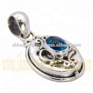 Offre Spéciale 925 Argent Sterling Plaqué Or Bleu Topaze Pendentif pour Femmes Filles Fine Jewelry Pendentifs Charms Collier Grossiste - Product Image 2