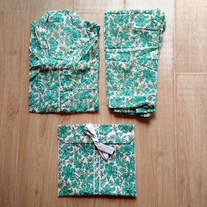 Ensemble de Pyjama en coton imprimé à la main pour femmes, ensemble de Pyjama imprimé Floral pour vêtements de nuit d'intérieur - Product Image 1