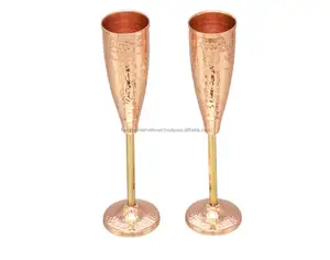 Groothandel Roosteren Koper Champagne Fluiten Met Messing Stem Champagne Glazen Aangepaste Beschikbaar Fluiten Glas Voor Bruiloft 9Oz