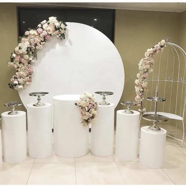 YAGELI customized size event pedestals white round acrylic plinth backdrop wedding display stand